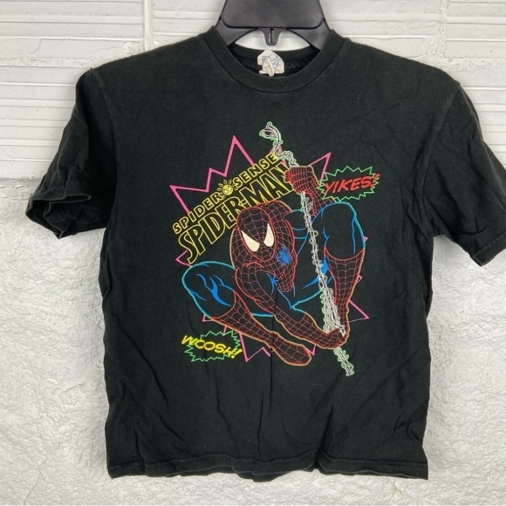 DELTA black cotton short sleeve spider sense spider-man colorful faded shirt M
